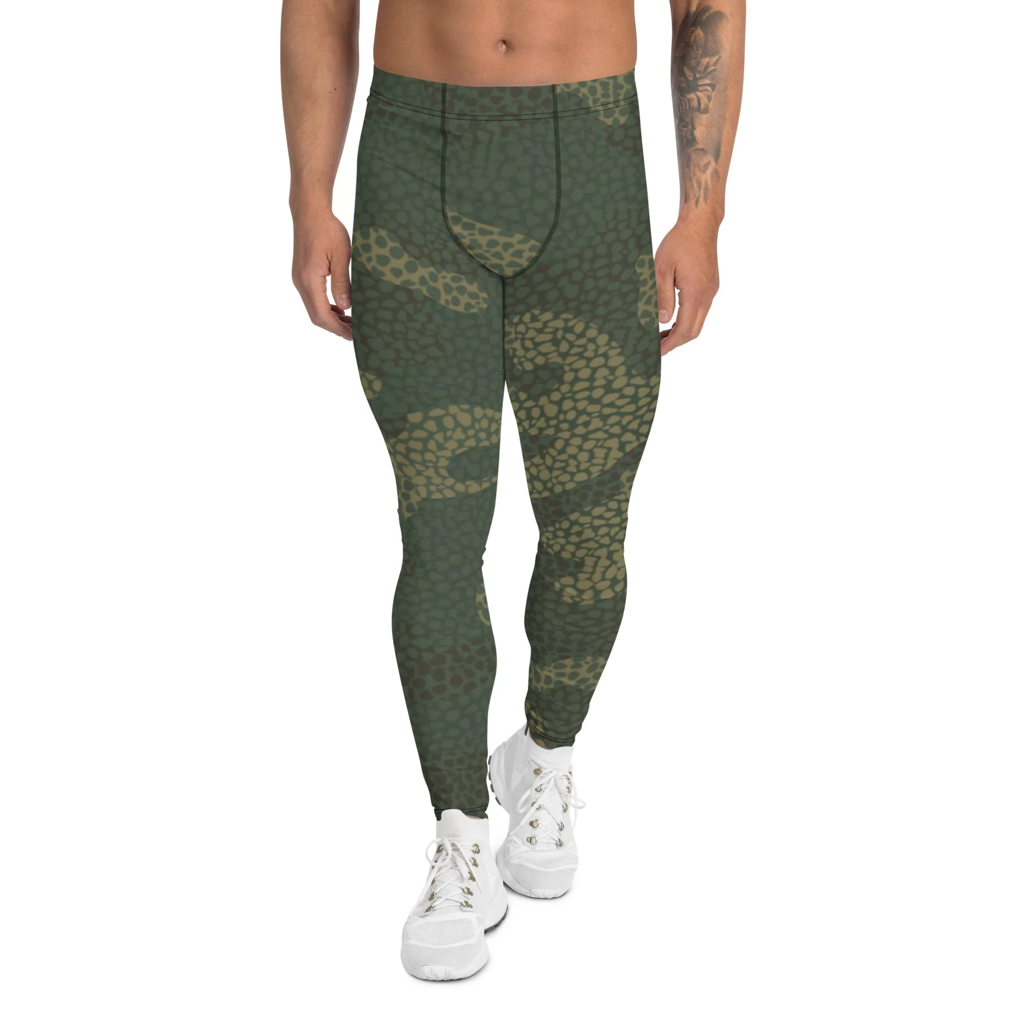 Dark Green Camo Men's Leggings, Camouflaged Military Print Best Designer Men's Leggings - Made in USA/EU/MX