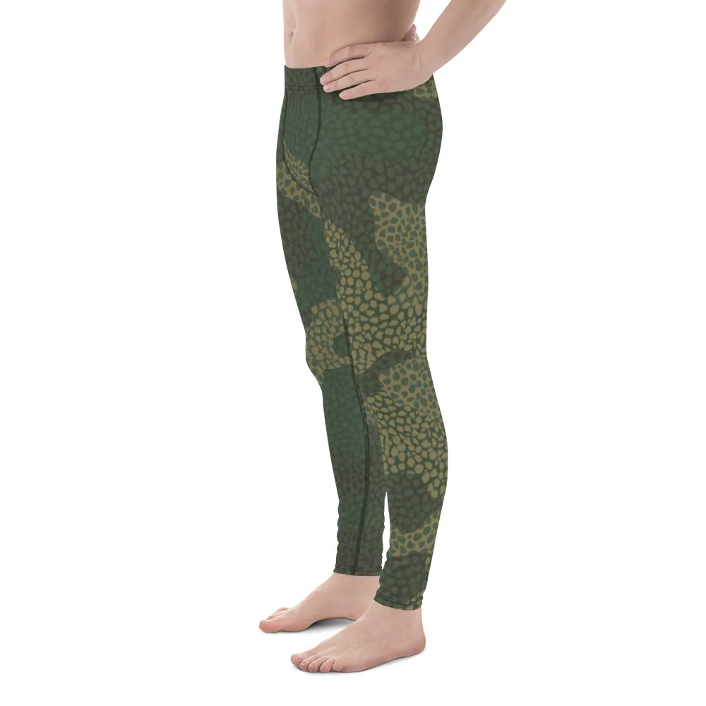 Dark Green Camo Men's Leggings, Camouflaged Military Print Best Designer Men's Leggings - Made in USA/EU/MX