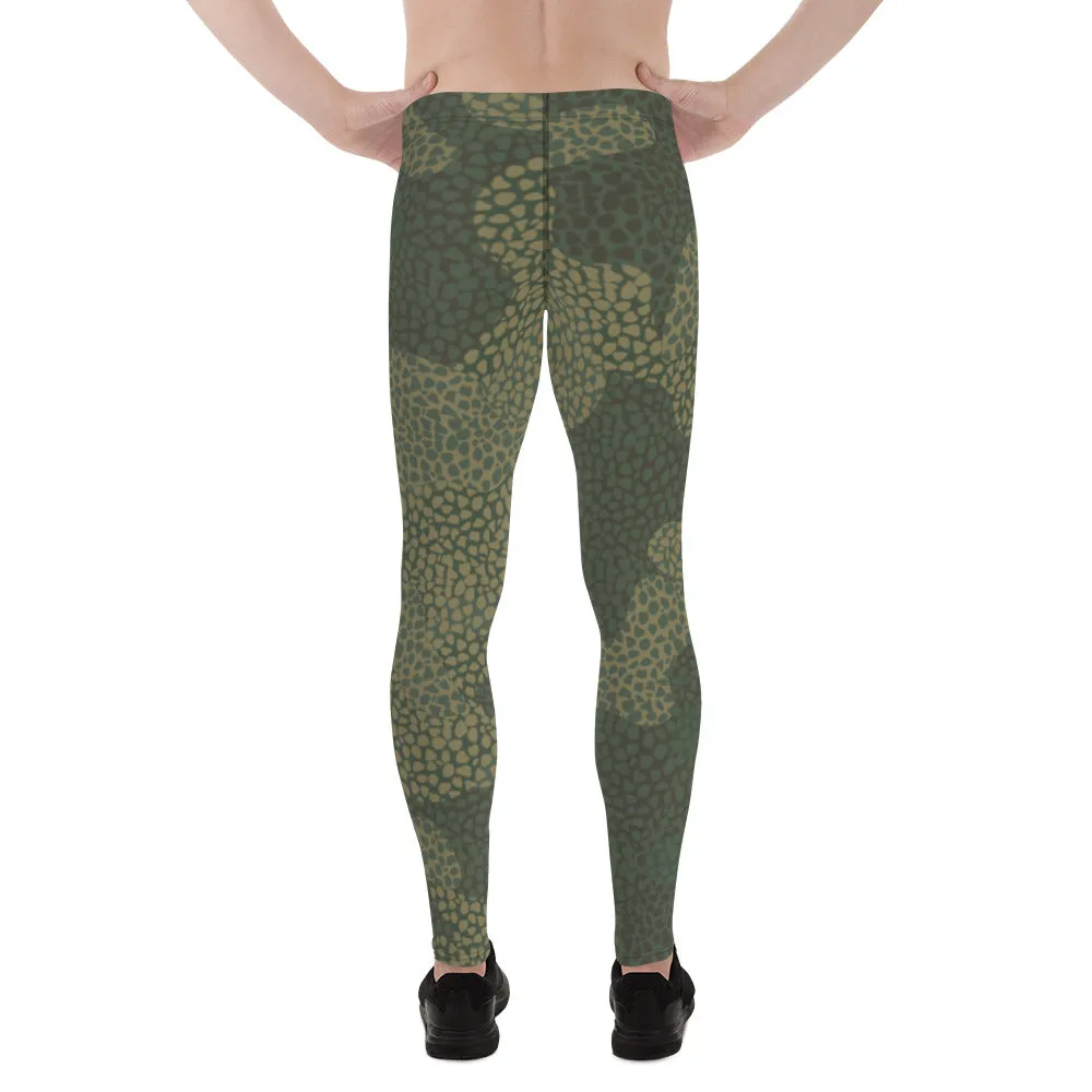 Dark Green Camo Men's Leggings, Camouflaged Military Print Best Designer Men's Leggings - Made in USA/EU/MX