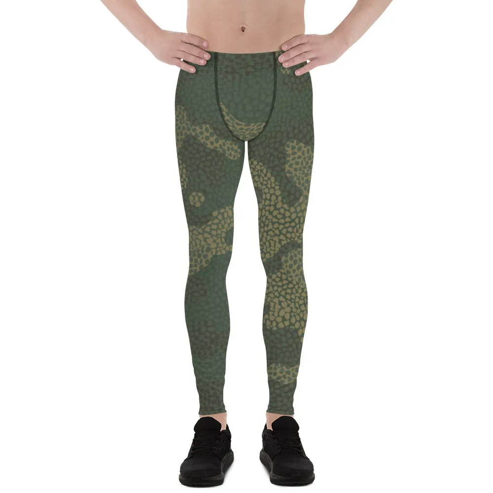 Dark Green Camo Men's Leggings, Camouflaged Military Print Best Designer Men's Leggings - Made in USA/EU/MX