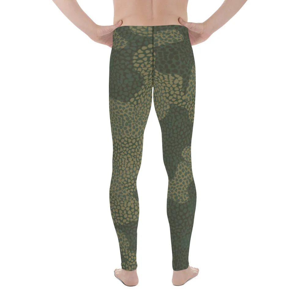 Dark Green Camo Men's Leggings, Camouflaged Military Print Best Designer Men's Leggings - Made in USA/EU/MX