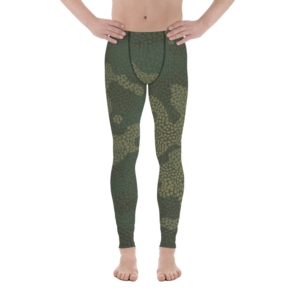 Dark Green Camo Men's Leggings, Camouflaged Military Print Best Designer Men's Leggings - Made in USA/EU/MX