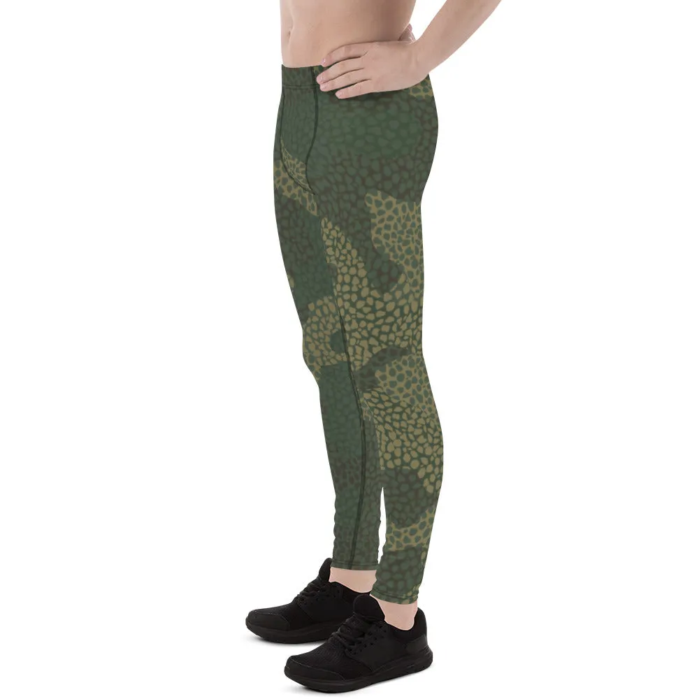 Dark Green Camo Men's Leggings, Camouflaged Military Print Best Designer Men's Leggings - Made in USA/EU/MX