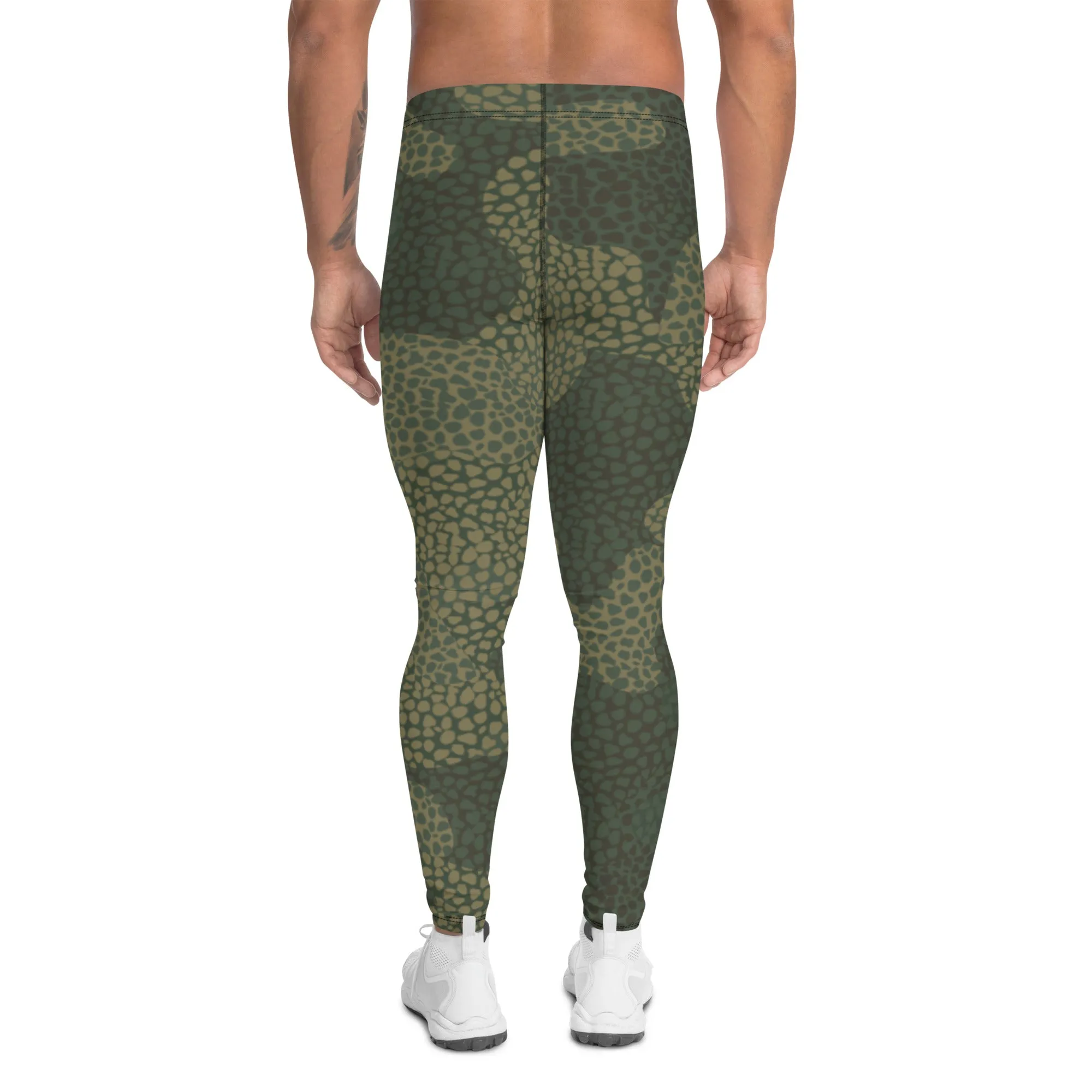 Dark Green Camo Men's Leggings, Camouflaged Military Print Best Designer Men's Leggings - Made in USA/EU/MX