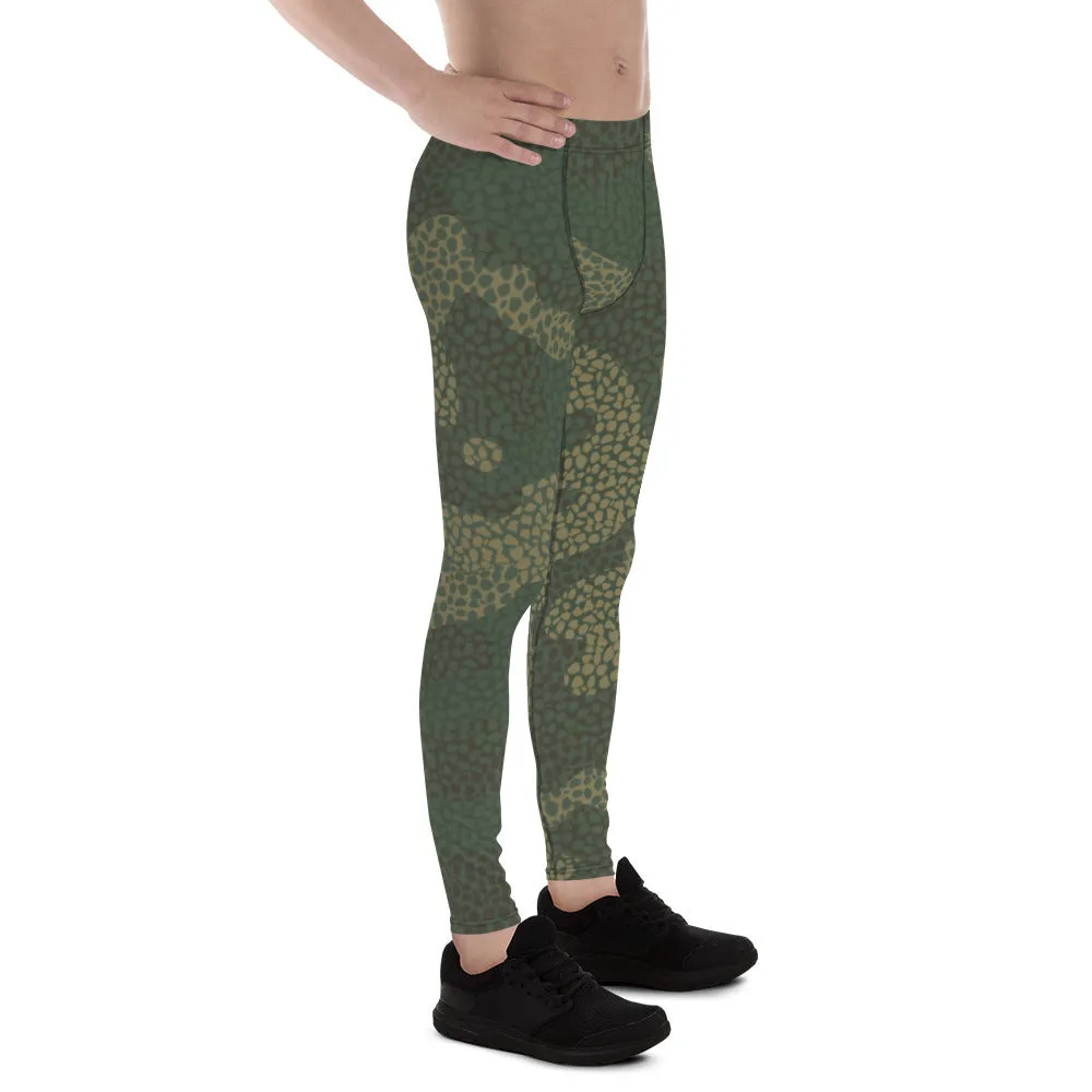 Dark Green Camo Men's Leggings, Camouflaged Military Print Best Designer Men's Leggings - Made in USA/EU/MX