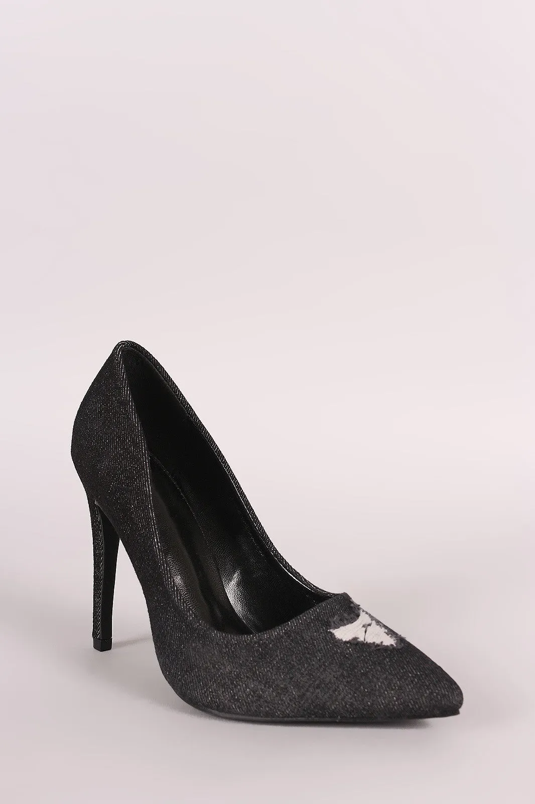 Destroyed Denim Pointy Toe Stiletto Pump