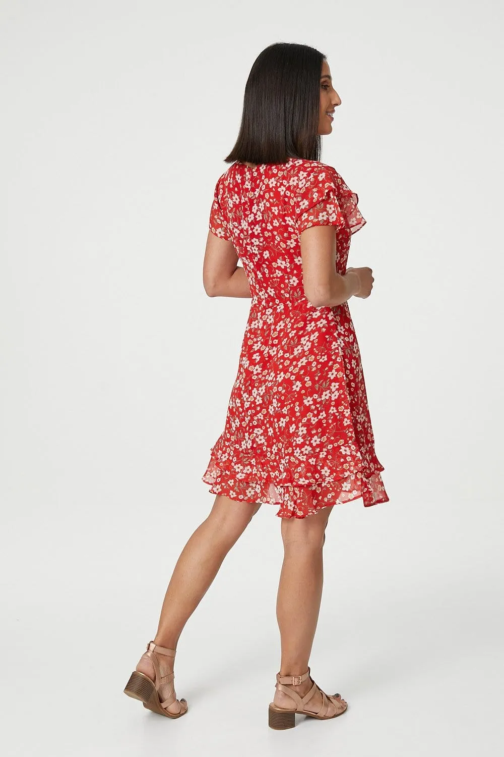 Ditsy Floral Frilled Sleeve Dress