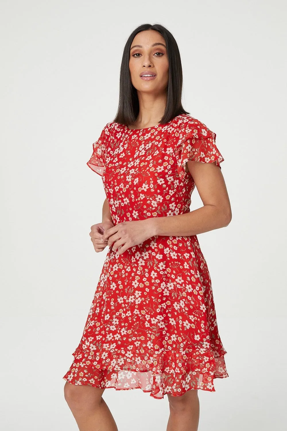 Ditsy Floral Frilled Sleeve Dress