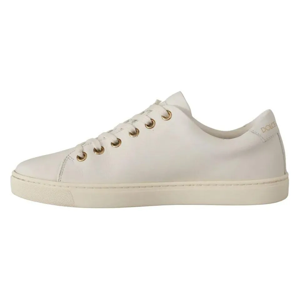 Dolce & Gabbana White Leather Gold Red Heart Sneakers Shoes