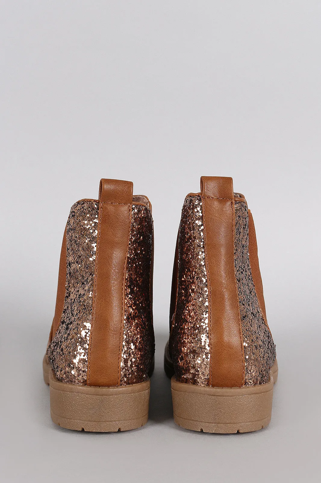 Elastic Gores Glitter Lug Ankle Boots