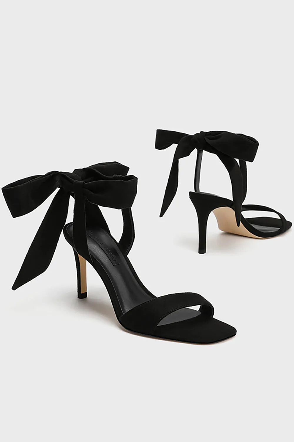 Elegant Black Ankle Lace up High Heel Suede Slim Sandals