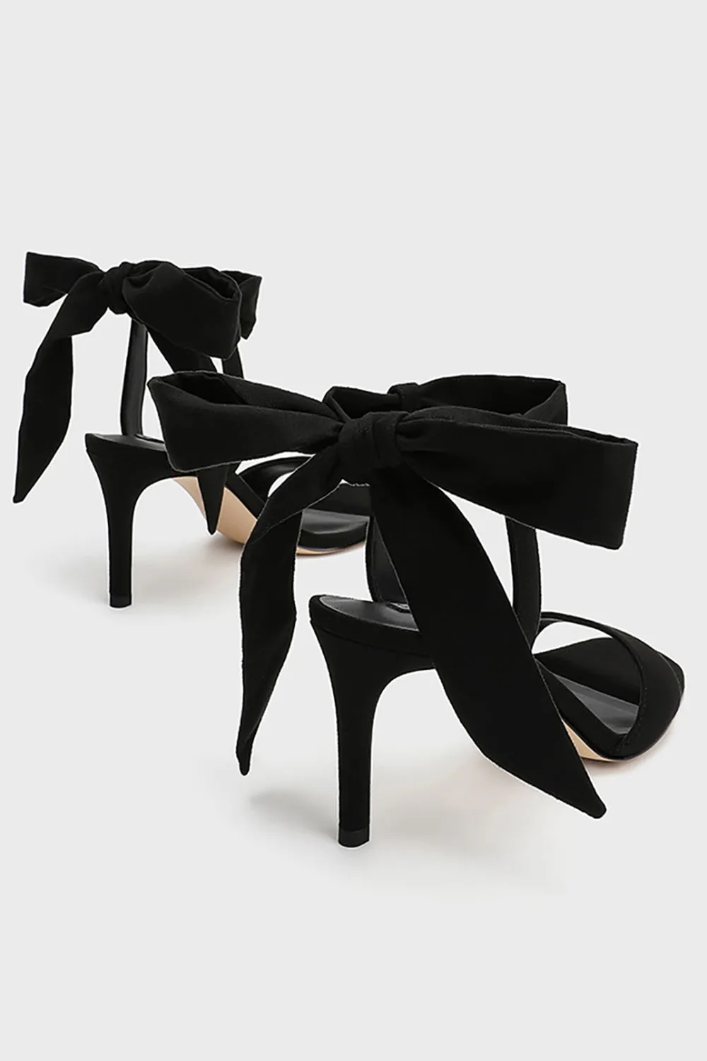 Elegant Black Ankle Lace up High Heel Suede Slim Sandals