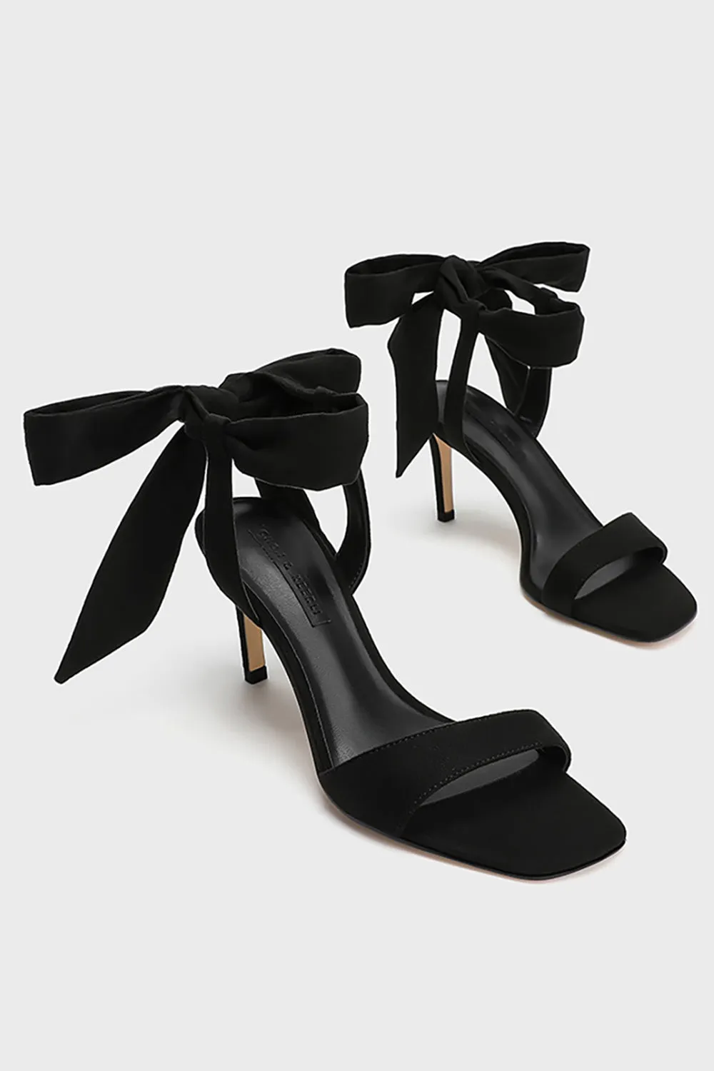 Elegant Black Ankle Lace up High Heel Suede Slim Sandals