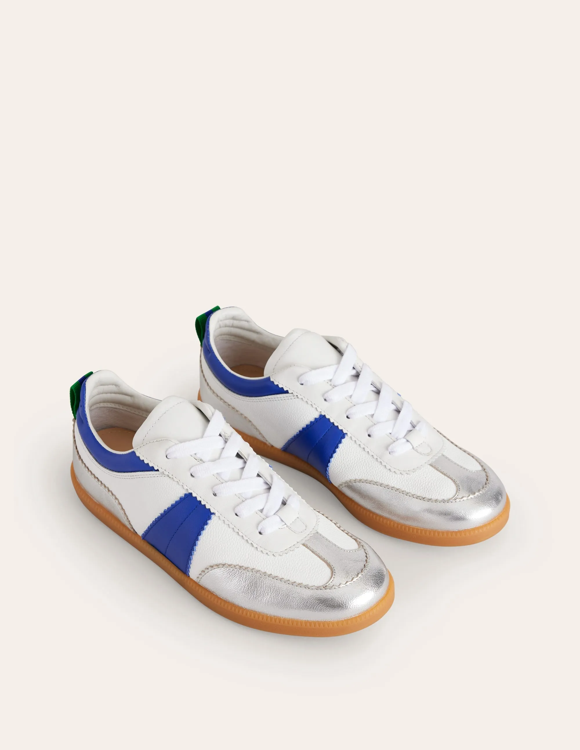 Erin Retro Tennis Trainers-White, Bright Blue and Silver