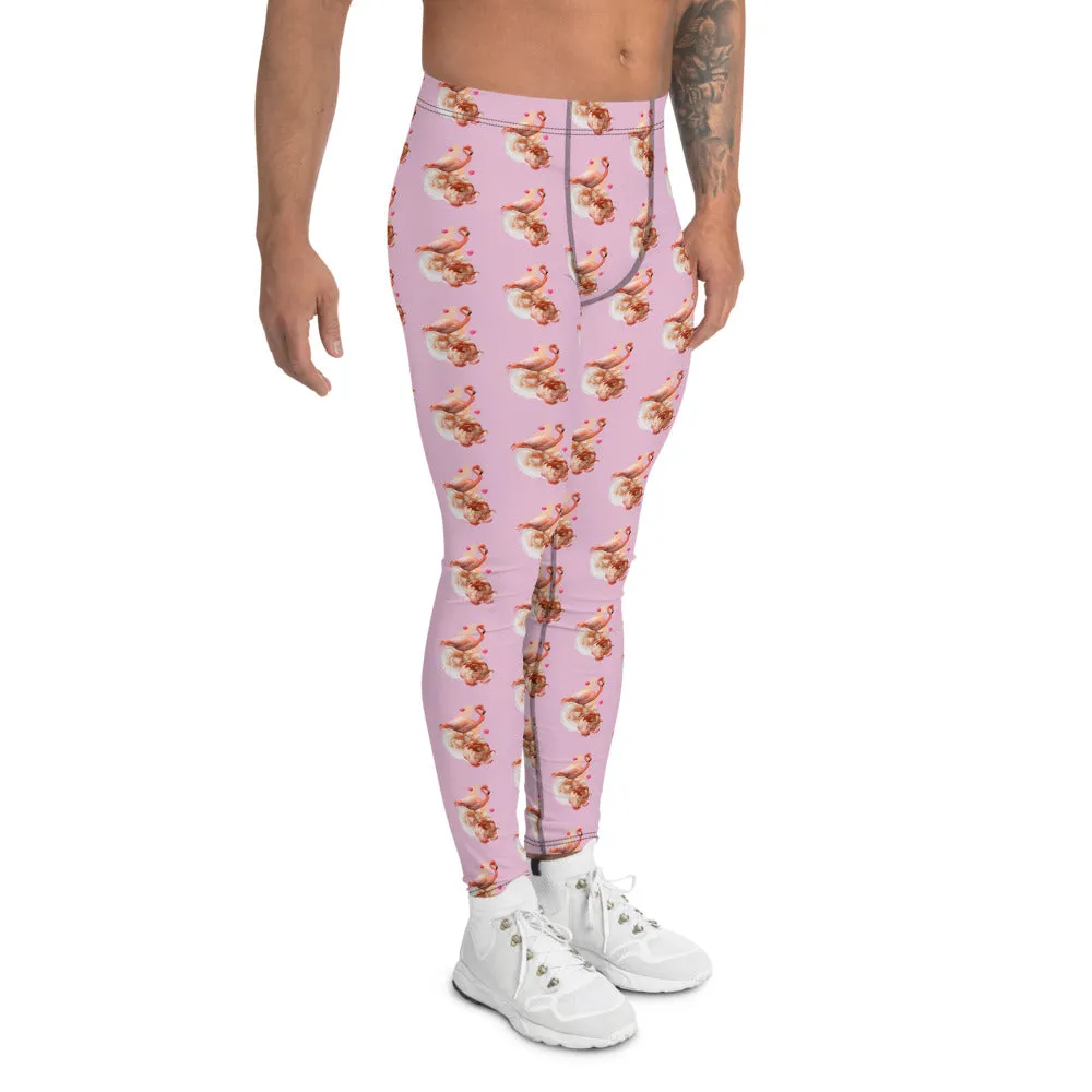 Flamingo Pink Men's Leggings, Cute Bird Print Athletic Tights Meggings-Made in USA/EU