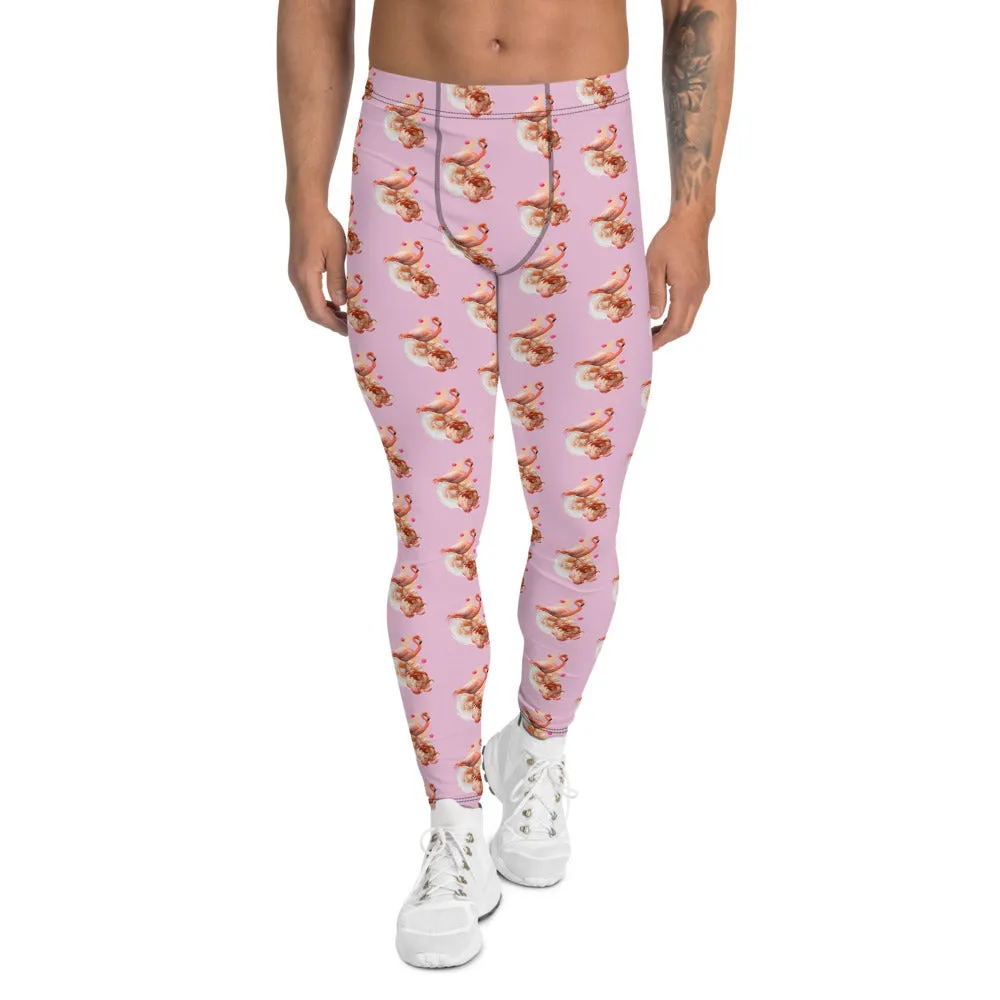 Flamingo Pink Men's Leggings, Cute Bird Print Athletic Tights Meggings-Made in USA/EU