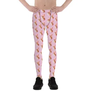 Flamingo Pink Men's Leggings, Cute Bird Print Athletic Tights Meggings-Made in USA/EU