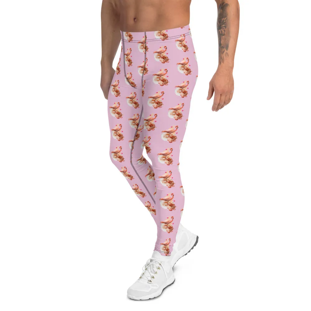 Flamingo Pink Men's Leggings, Cute Bird Print Athletic Tights Meggings-Made in USA/EU