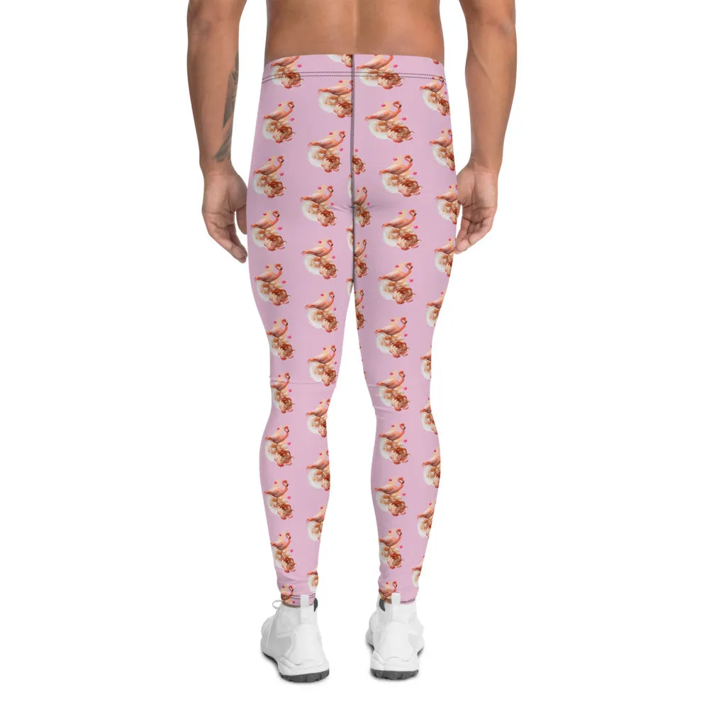 Flamingo Pink Men's Leggings, Cute Bird Print Athletic Tights Meggings-Made in USA/EU