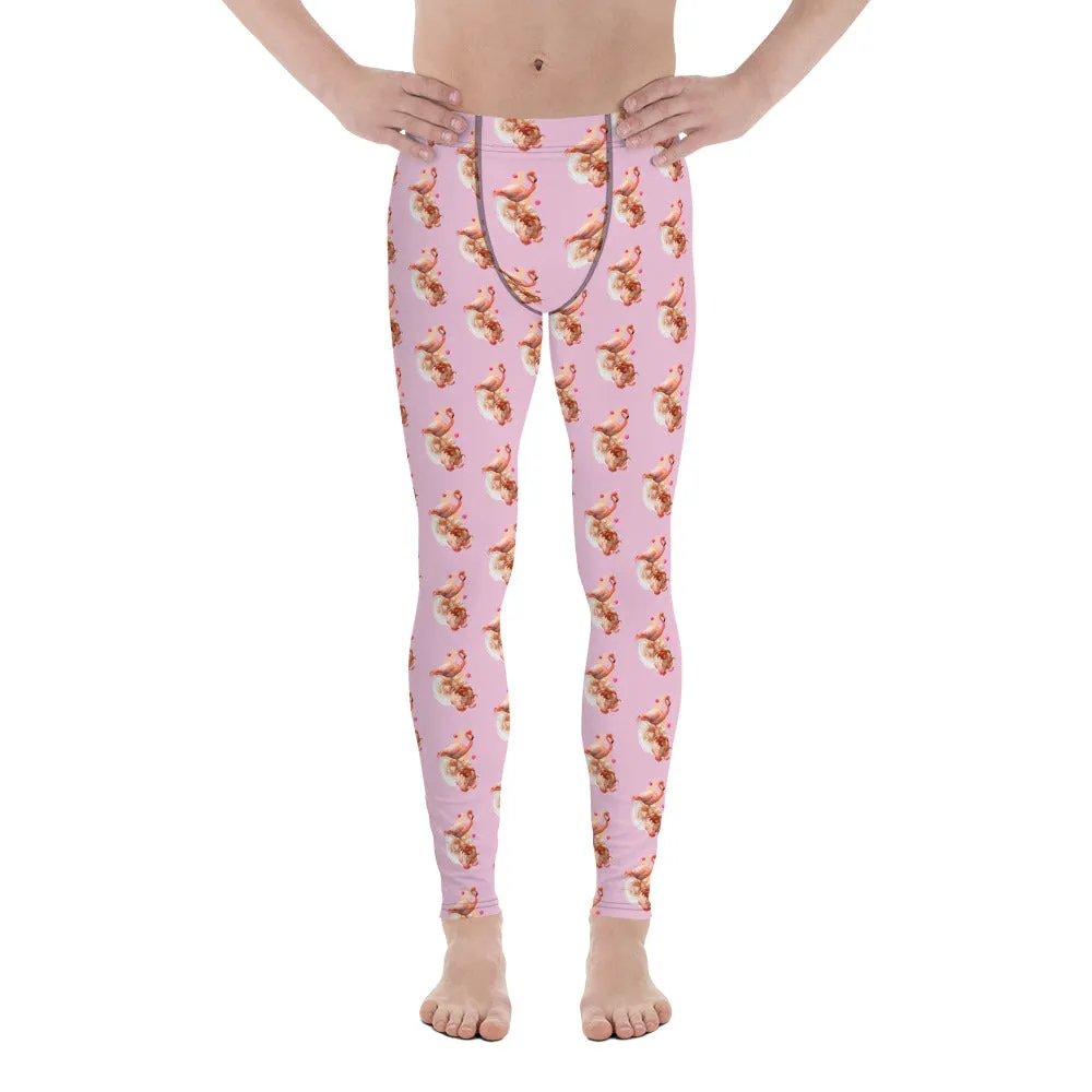 Flamingo Pink Men's Leggings, Cute Bird Print Athletic Tights Meggings-Made in USA/EU