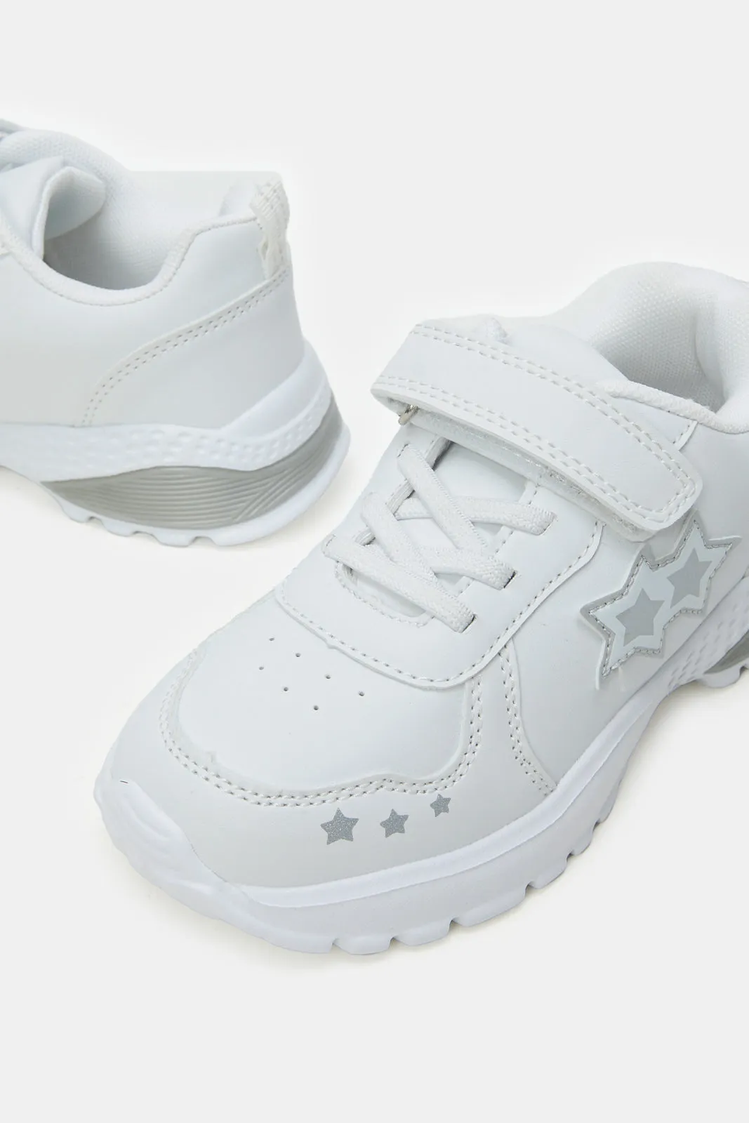 Girls White Heart Patch Trainer