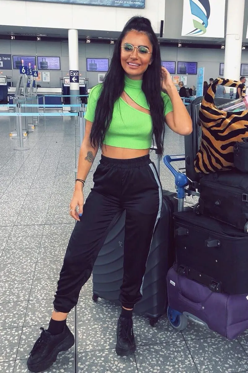 Green Rib High Neck Crop Top - Talina