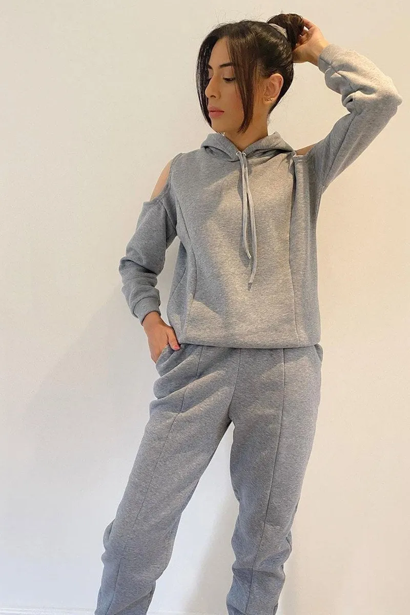 Grey Cut Out Shoulder Hoodie - Harlow