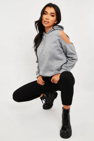 Grey Cut Out Shoulder Hoodie - Harlow