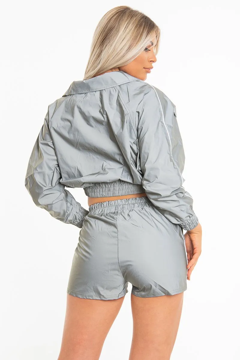 Grey Reflective Zip Front Jacket Shorts Co-Ord - Remmi