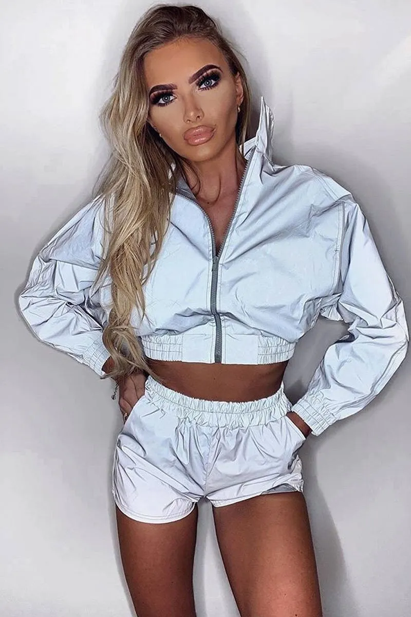 Grey Reflective Zip Front Jacket Shorts Co-Ord - Remmi