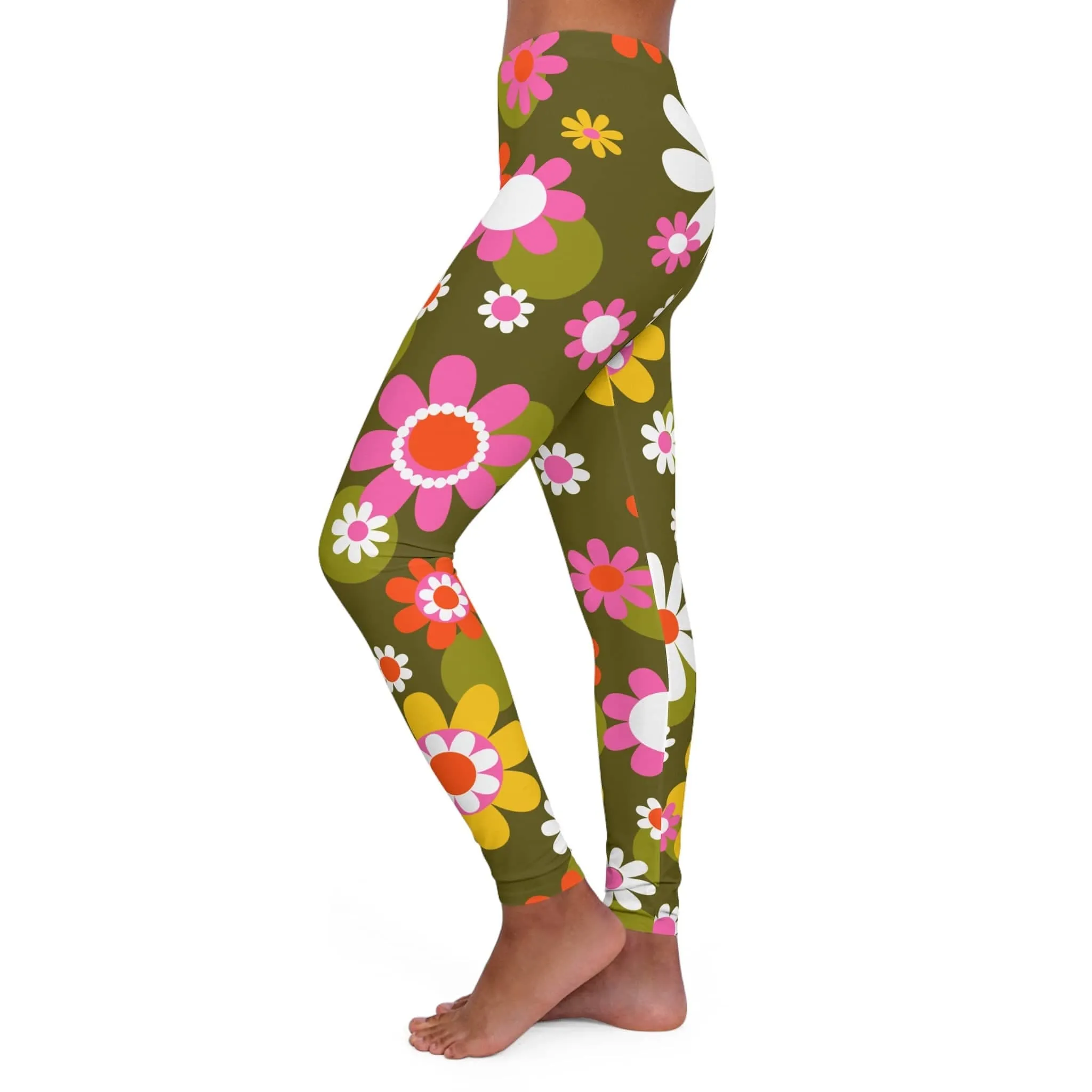 Groovy Hippie 70s Retro Daisy Flower Power Skinny Fit Leggings