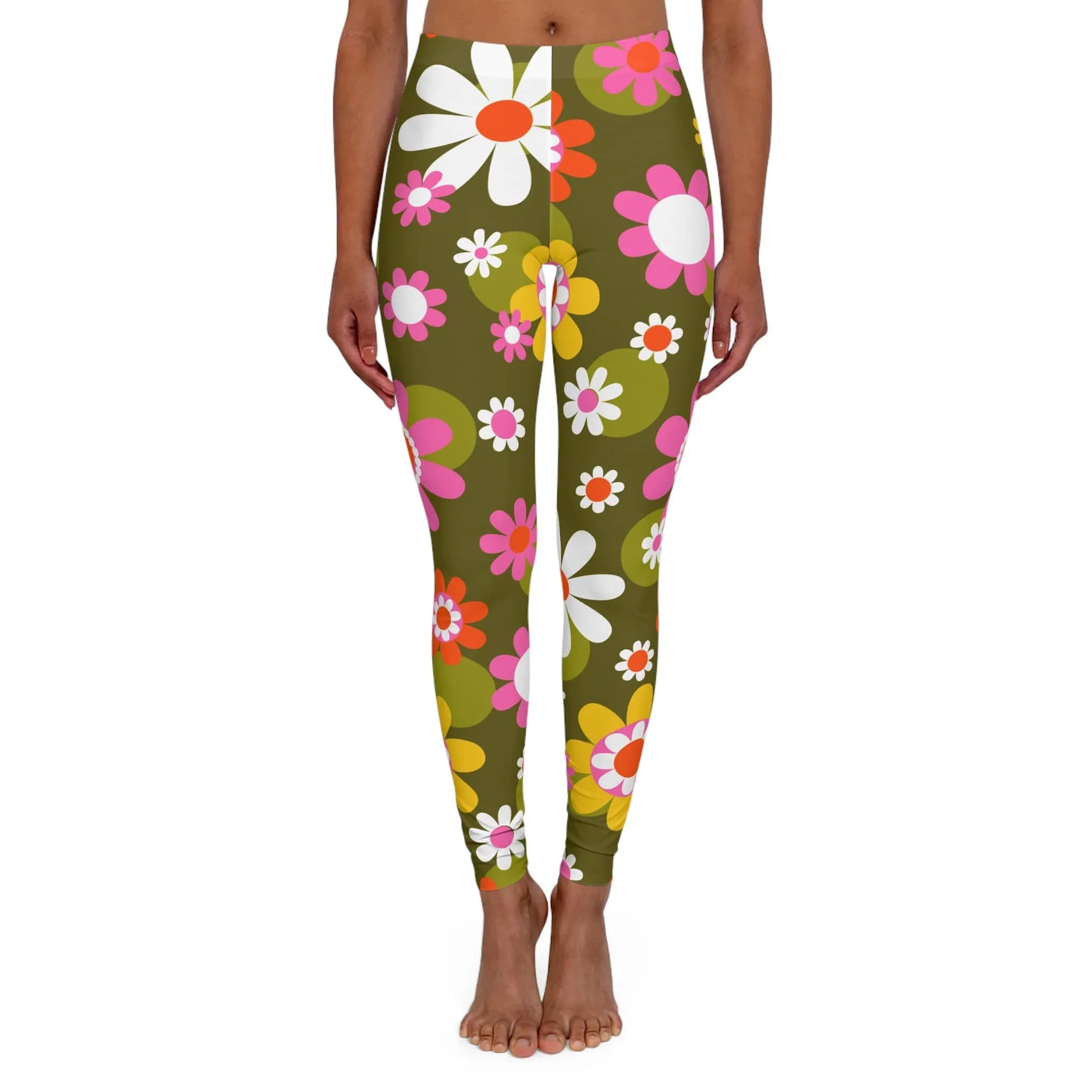 Groovy Hippie 70s Retro Daisy Flower Power Skinny Fit Leggings