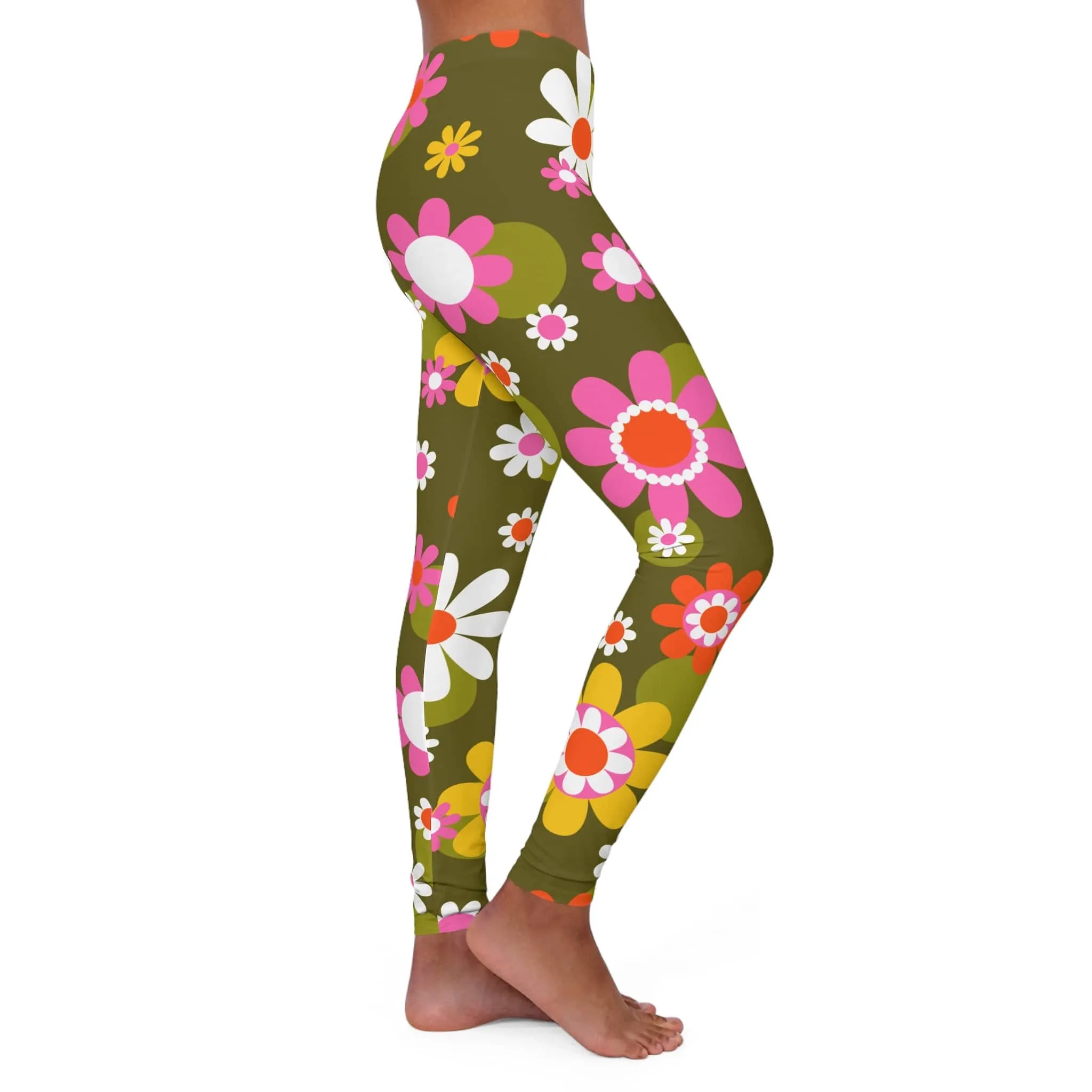 Groovy Hippie 70s Retro Daisy Flower Power Skinny Fit Leggings