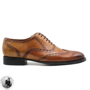 Handmade Men's Tan Color Leather Wingtip Brogue Oxford Lace up Dress Shoes Men's