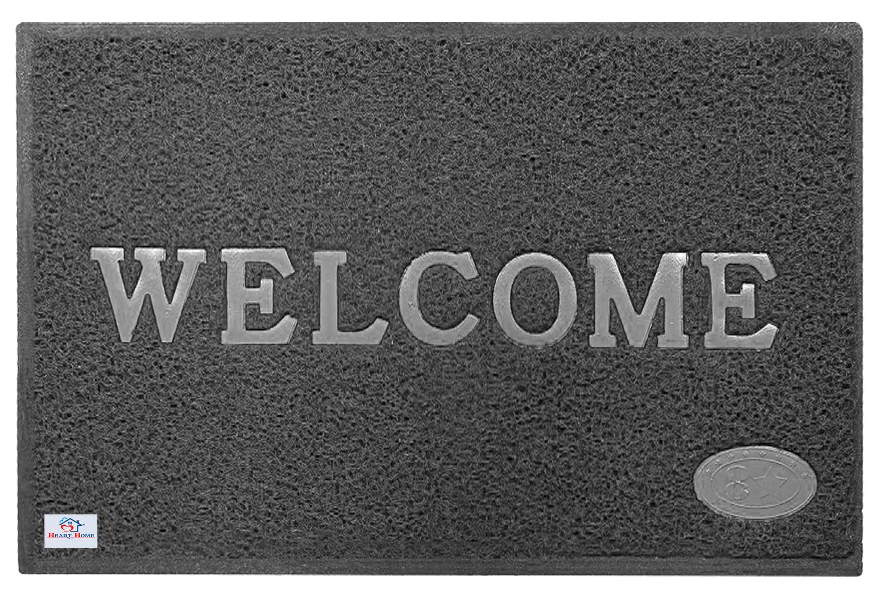 Heart Home Rubber Anti Slip Welcome Door Mat for Home Entrance, Office, Shop (Grey)-Pack of 2-HHEART15376