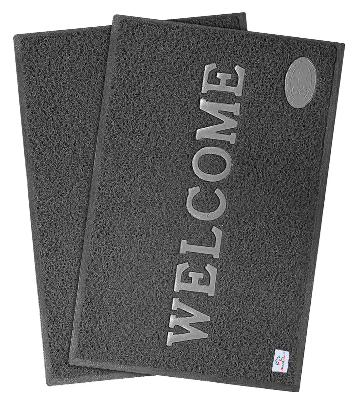 Heart Home Rubber Anti Slip Welcome Door Mat for Home Entrance, Office, Shop (Grey)-Pack of 2-HHEART15376