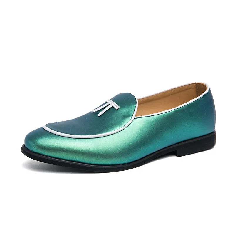 Hnzxzm New Mens Patent Leather Shoes Fashion Glitter Green Loafers Shoes Men Casual Moccasin Shoes Man Slip On Flats