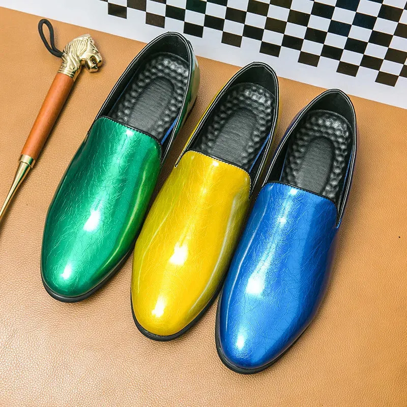 Hnzxzm New Mens Patent Leather Shoes Fashion Glitter Green Loafers Shoes Men Casual Moccasin Shoes Man Slip On Flats