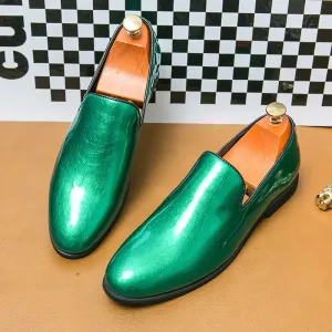 Hnzxzm New Mens Patent Leather Shoes Fashion Glitter Green Loafers Shoes Men Casual Moccasin Shoes Man Slip On Flats