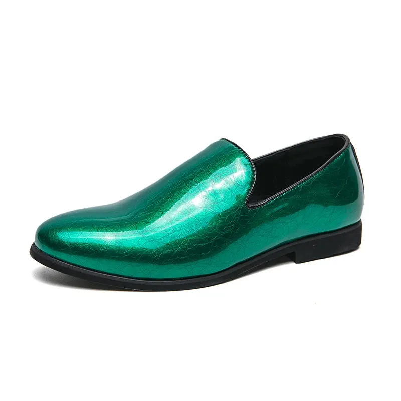 Hnzxzm New Mens Patent Leather Shoes Fashion Glitter Green Loafers Shoes Men Casual Moccasin Shoes Man Slip On Flats