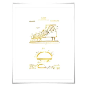 Hockey Skate Gold Foil Patent Illustration. 7 Foil Colours. Sports Poster. Vintage Art Print