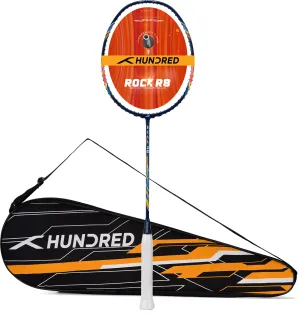 Hundred ROCK R8 High Durability Frame Unstrung Badminton Racquet (Blue / White / Orange)