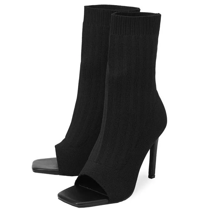 Knitted Wool Peep-toe High-heeled Boots