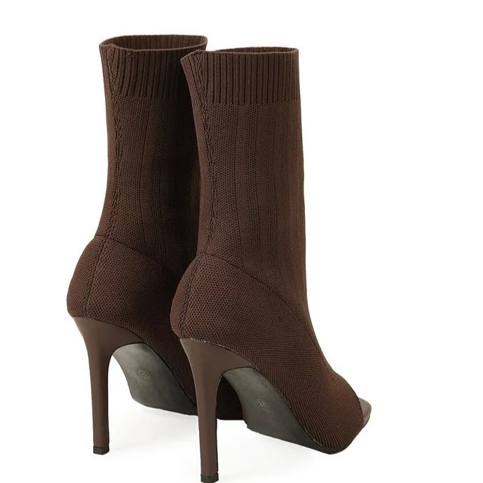 Knitted Wool Peep-toe High-heeled Boots