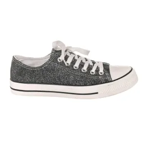 Lace Up Glitter Up Canvas Trainer With Rubber Sole And Toe Cap