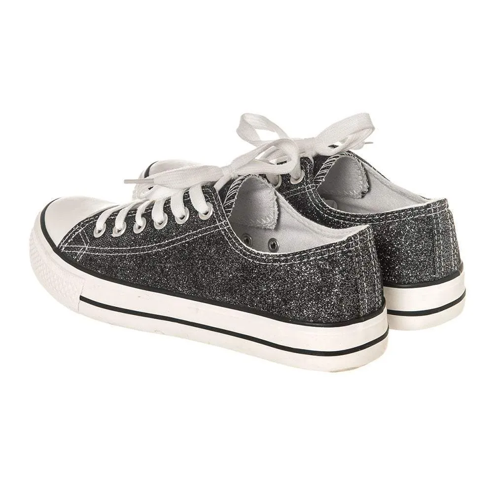 Lace Up Glitter Up Canvas Trainer With Rubber Sole And Toe Cap