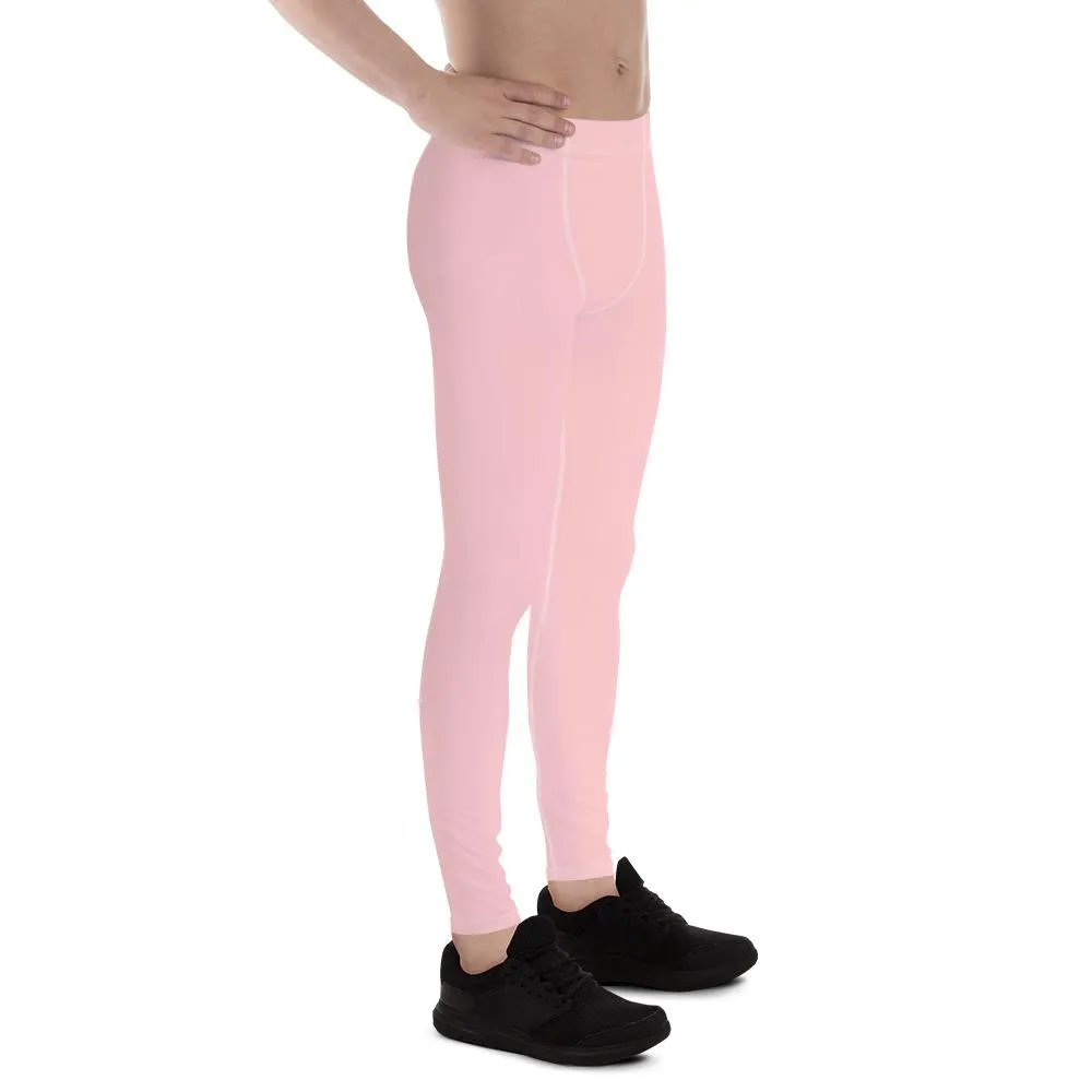 Light Pink Solid Color Meggings, Premium Men's Leggings Meggings Activewear Pants- Made in USA/ EU/ MX