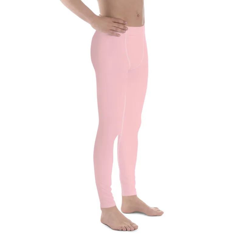 Light Pink Solid Color Meggings, Premium Men's Leggings Meggings Activewear Pants- Made in USA/ EU/ MX