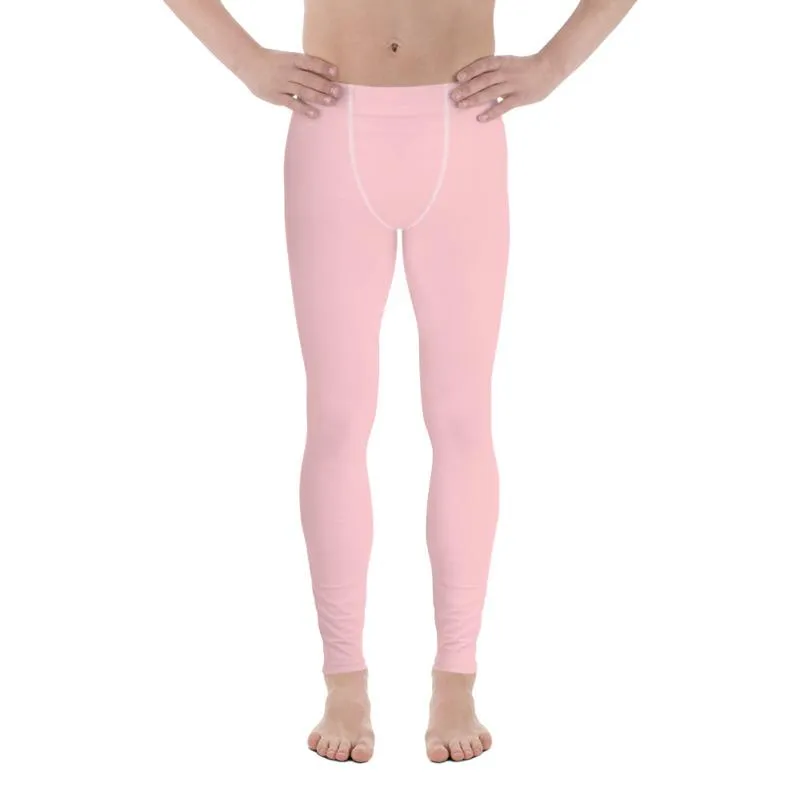 Light Pink Solid Color Meggings, Premium Men's Leggings Meggings Activewear Pants- Made in USA/ EU/ MX