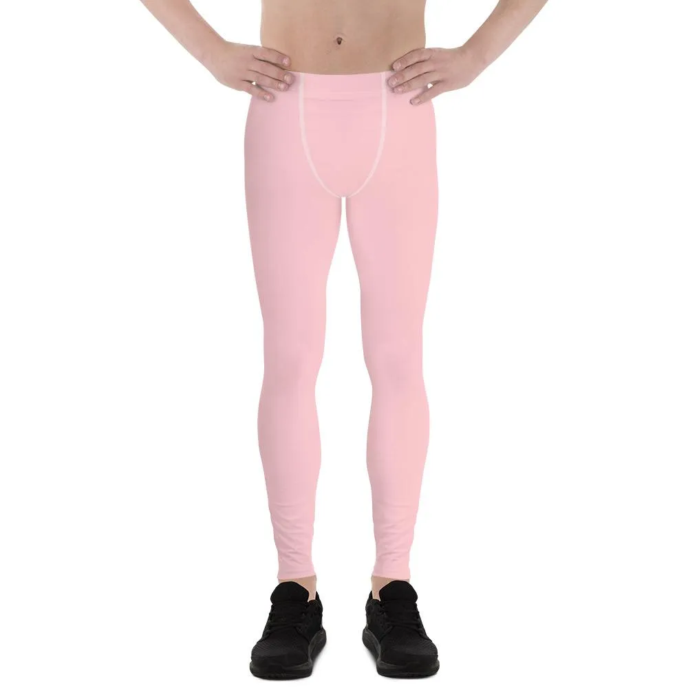 Light Pink Solid Color Meggings, Premium Men's Leggings Meggings Activewear Pants- Made in USA/ EU/ MX